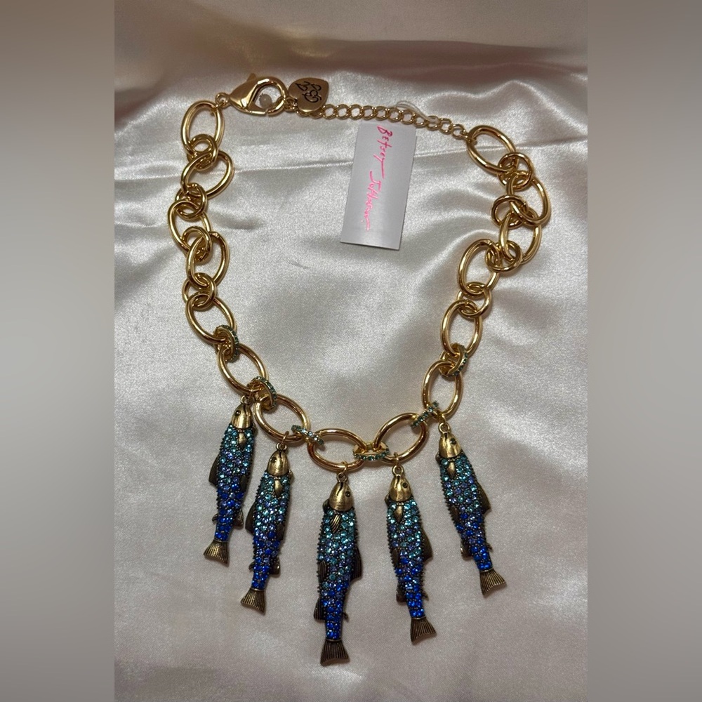 NWT Mermaid Jewels Sardine Fish Charm Bib Necklace , Betsey Johnson